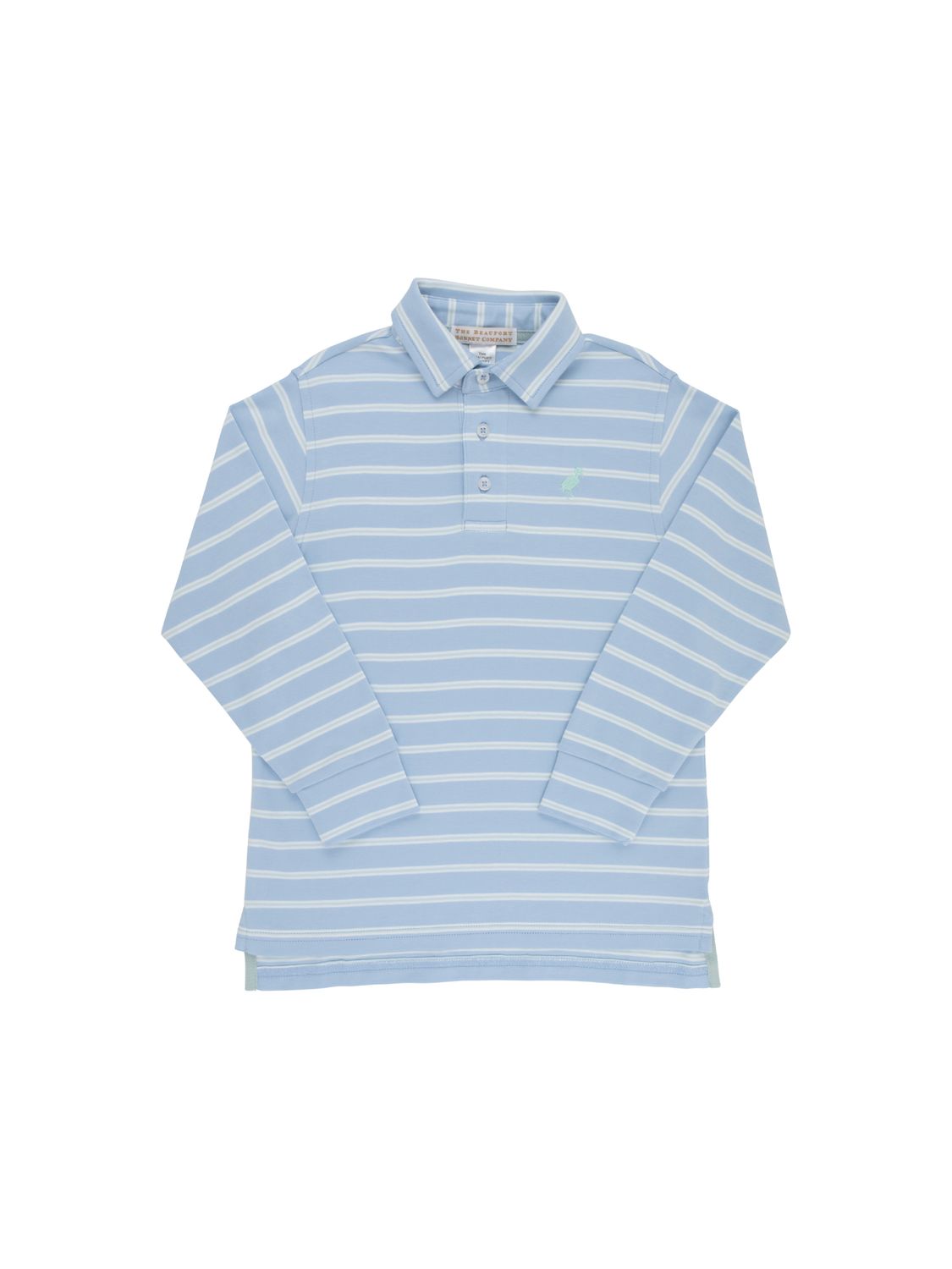 Prim and Proper Polo LS- Sarasota Sky /Old Greenwich Green Stripe