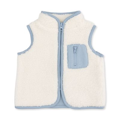 Sherpa Zip Vest, Blue Trim