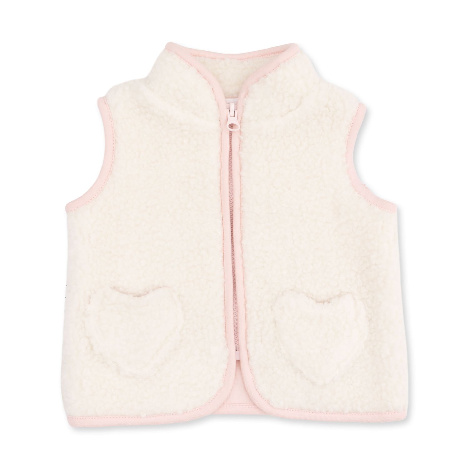 Sherpa Zip Vest, Pink Trim