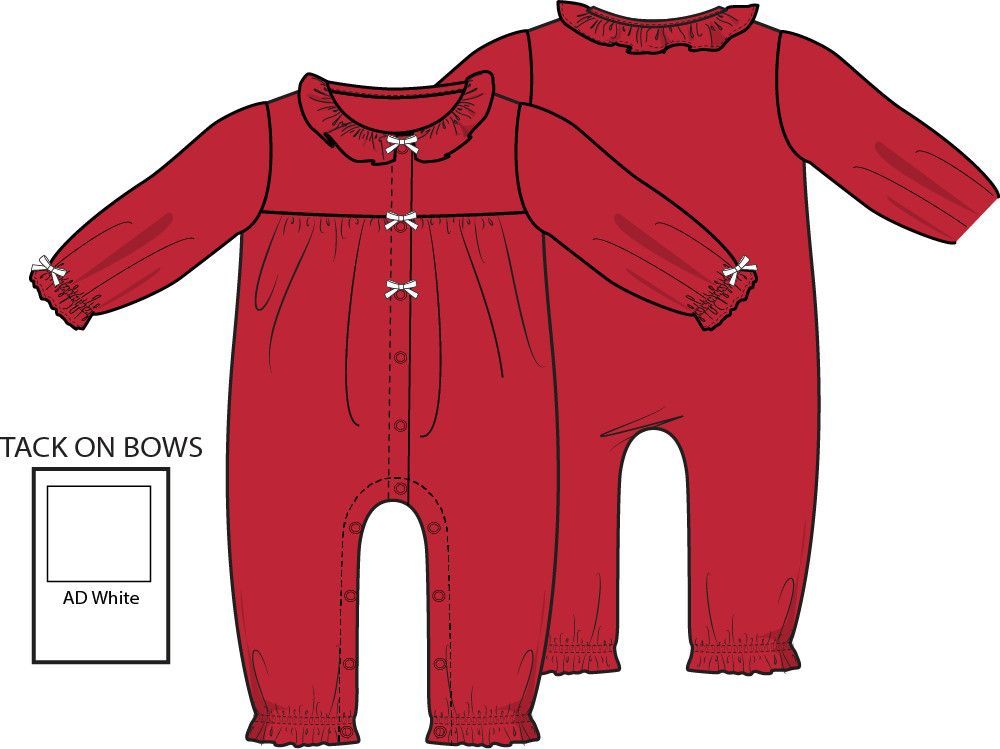 Ribbon Red - Long Sleeve Ruffle Collar Romper