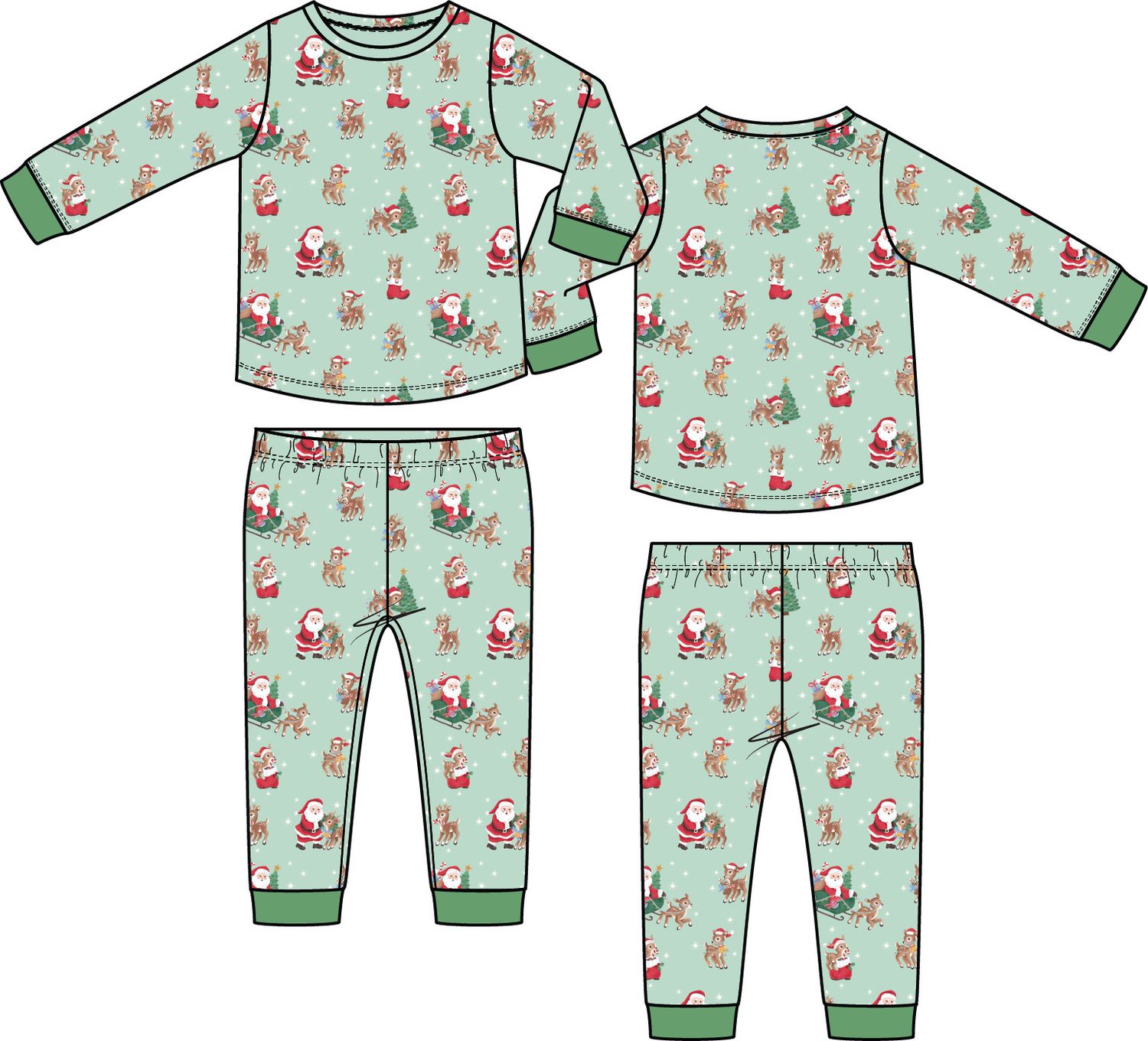 Vintage Reindeer &amp; Santa Uni - Long Sleeve Loungewear Set