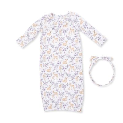 Floral Deer - Kimono Gown and Knot Headband 0-3m