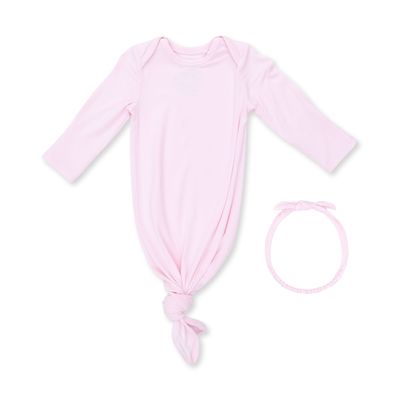 Solid Pink A Boo - Knotted Gown and Headband 0-3m