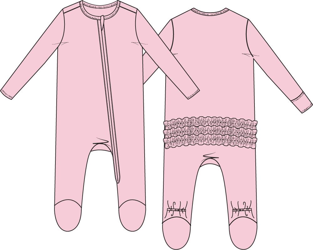 Solid Pink A Boo - 2 Way Ruffle Back Zipper Footie