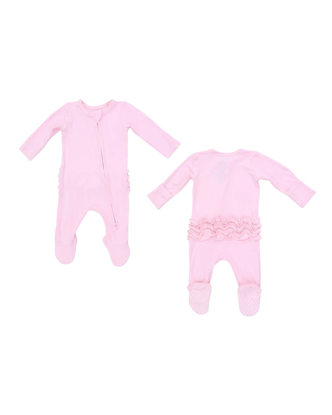 Solid Pink A Boo - 2 Way Ruffle Back Zipper Footie