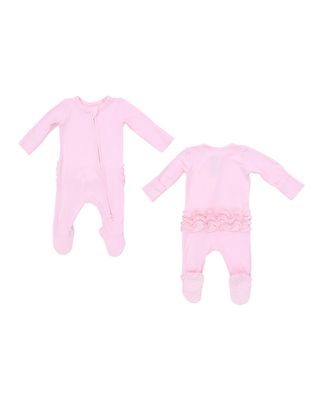 Solid Pink A Boo - 2 Way Ruffle Back Zipper Footie