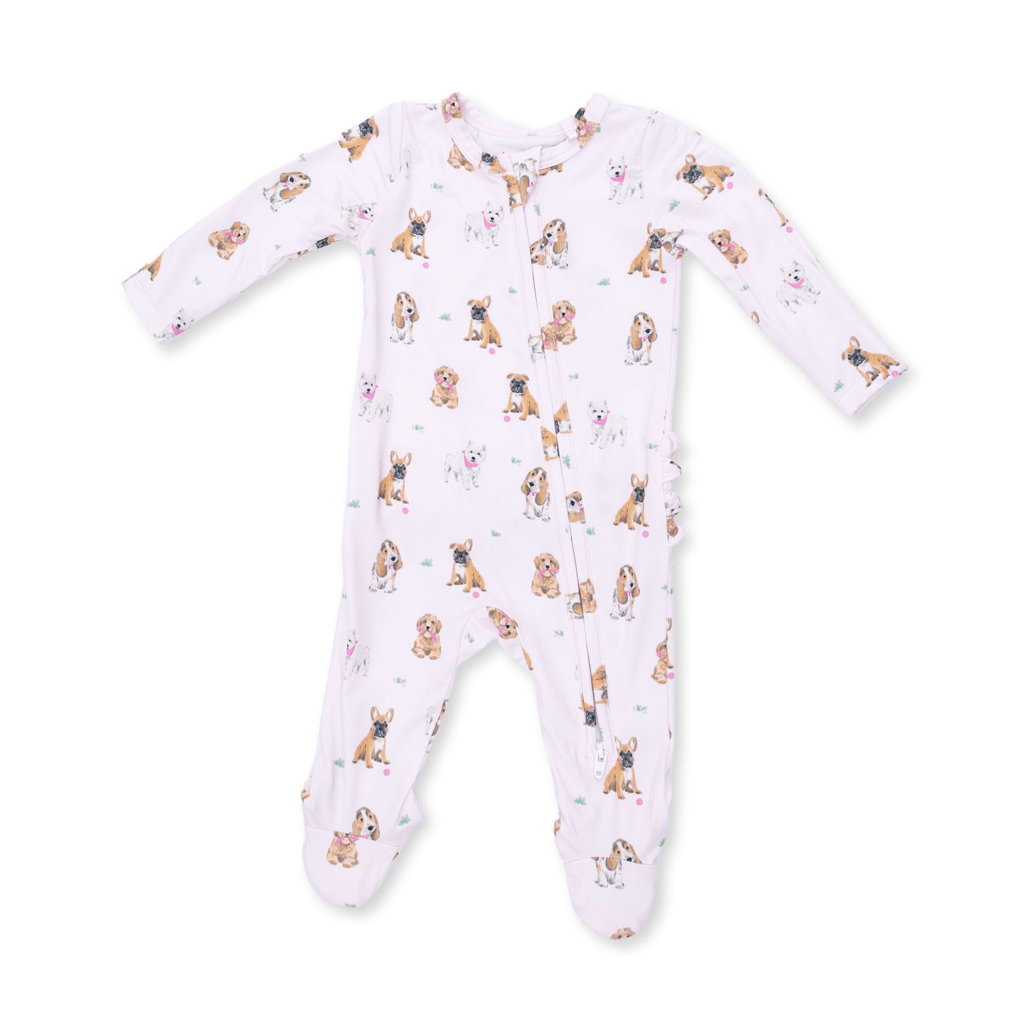 Bestie Dogs Pink - 2 Way Ruffle Back Zipper Footie