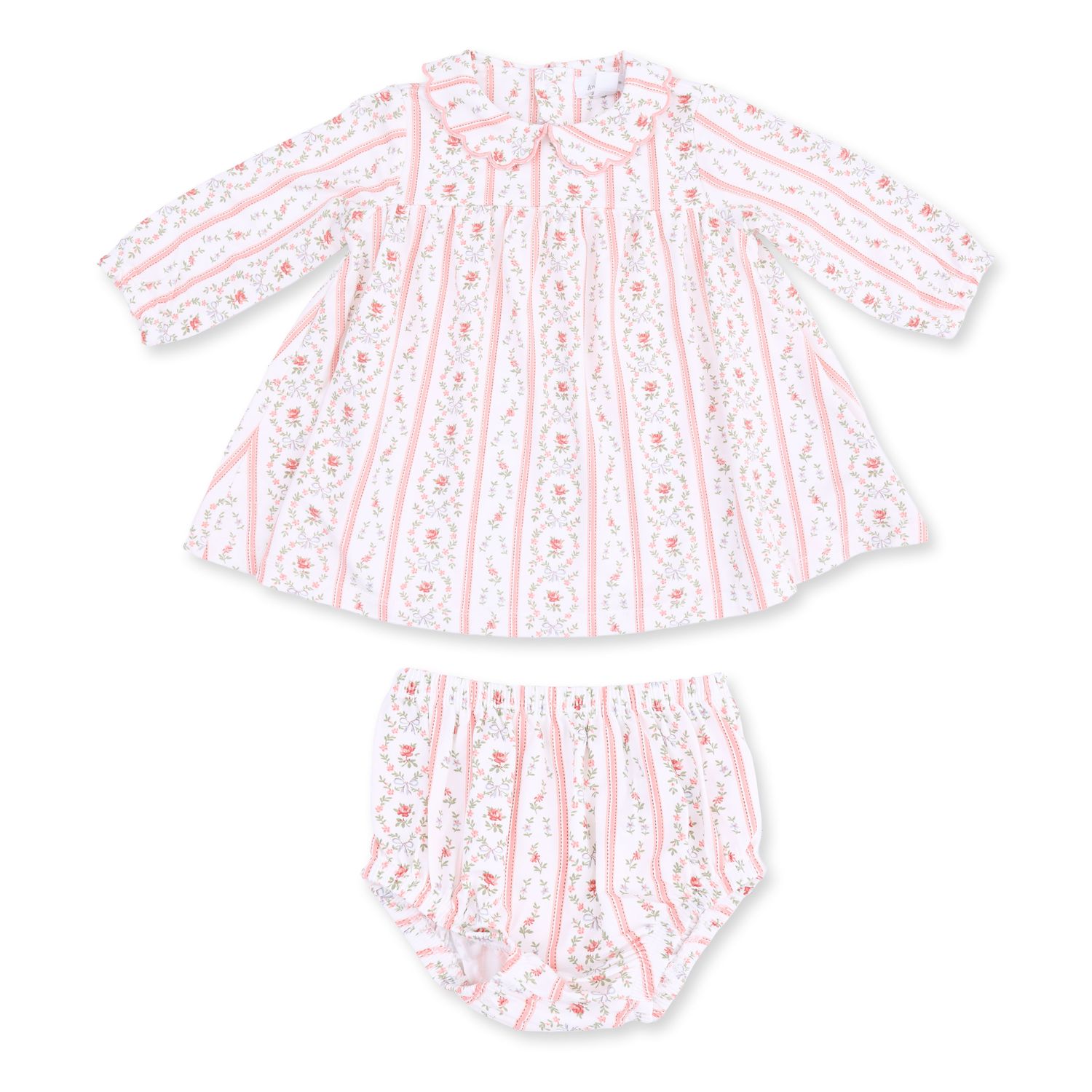 Marnie Rosebud Stripe - Long Sleeve Petal Collar Dress and Bloomer