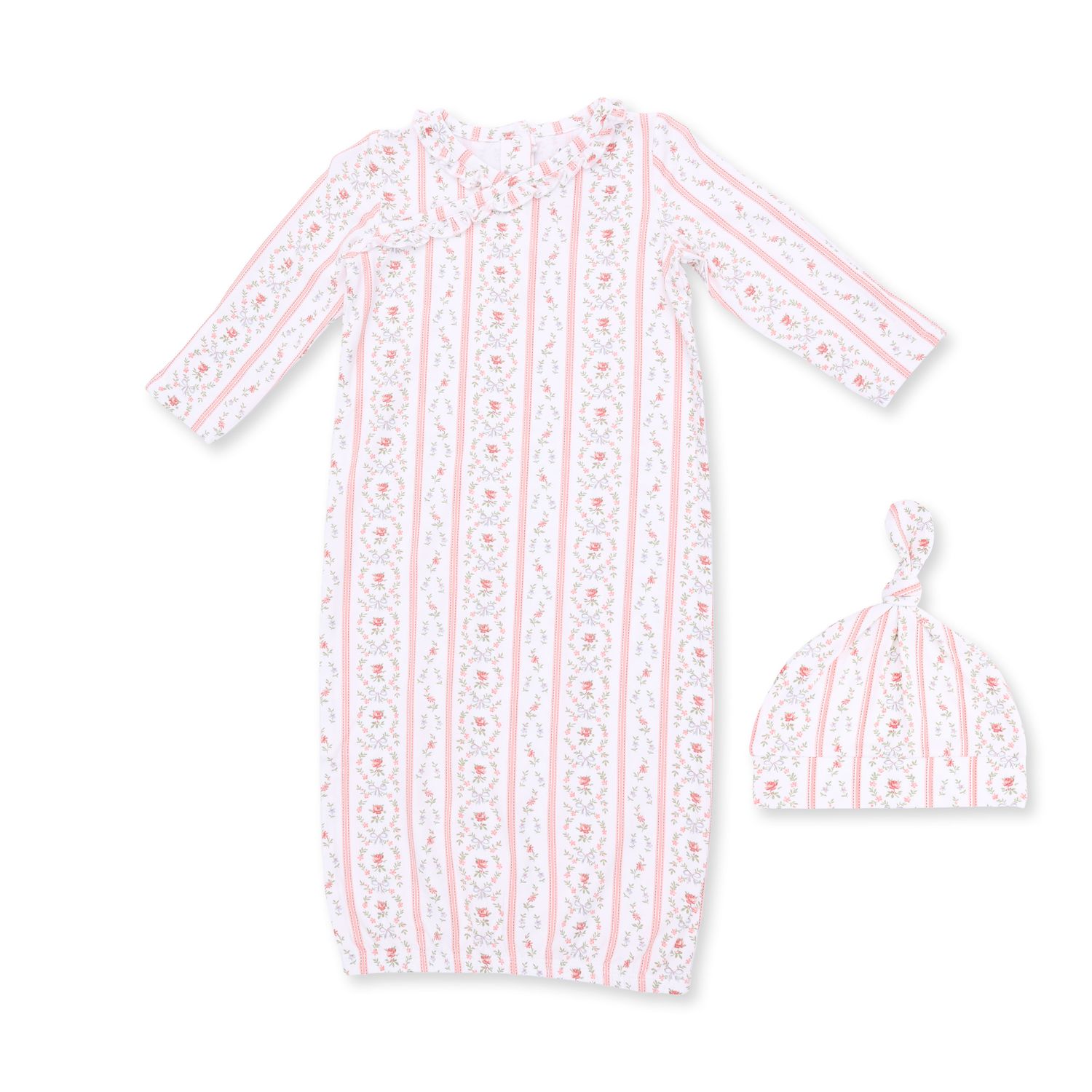 Marnie Rosebud Stripe - Kimono Gown and Knotted Hat