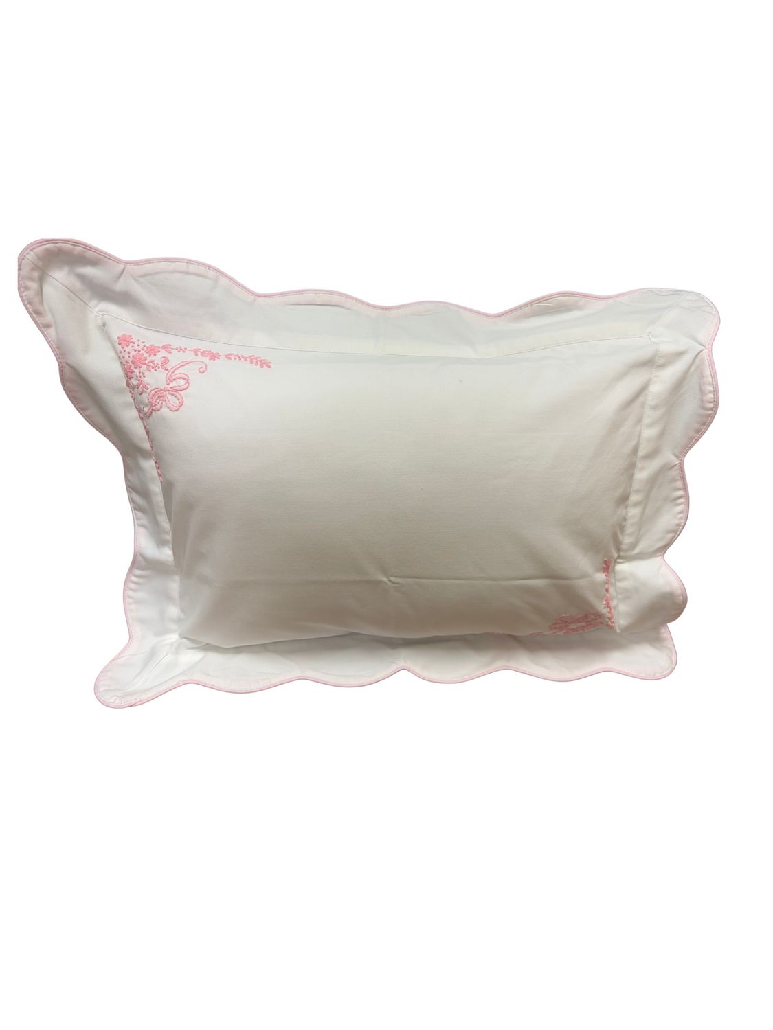 Waves Trim Pillow with Embroidery and Insert 12x16, Pink