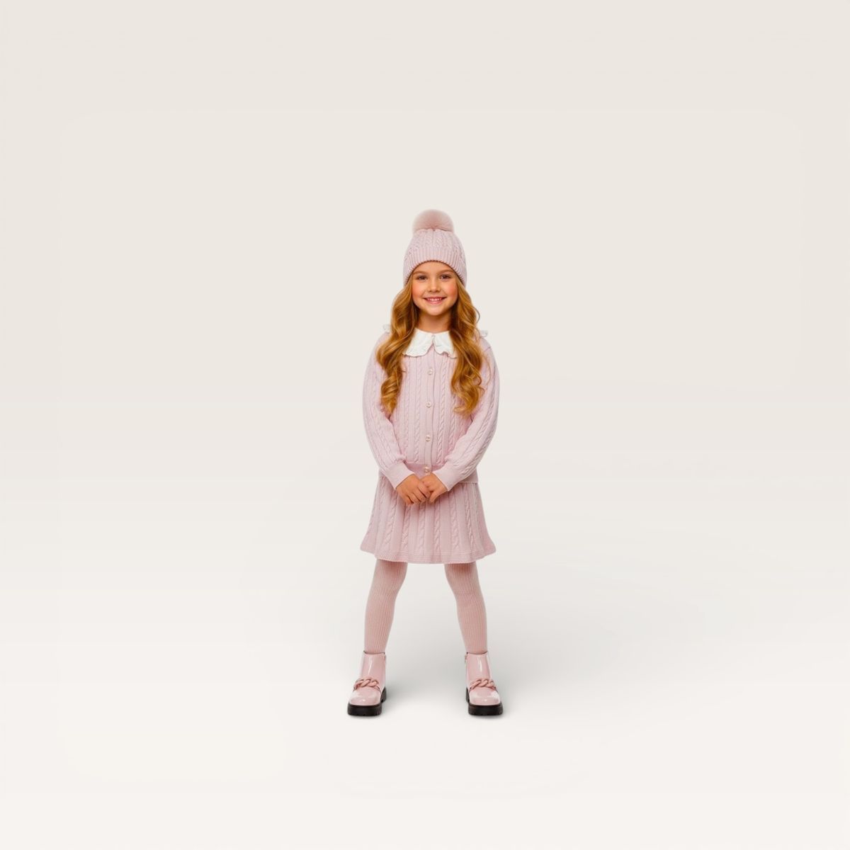 Cable Toboggan Hat with Pom , Pink