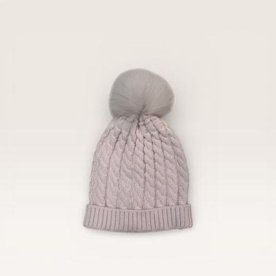 Cable Toboggan Hat with Pom , Pink