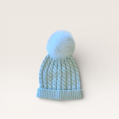 Cable Toboggan Hat with Pom , Blue