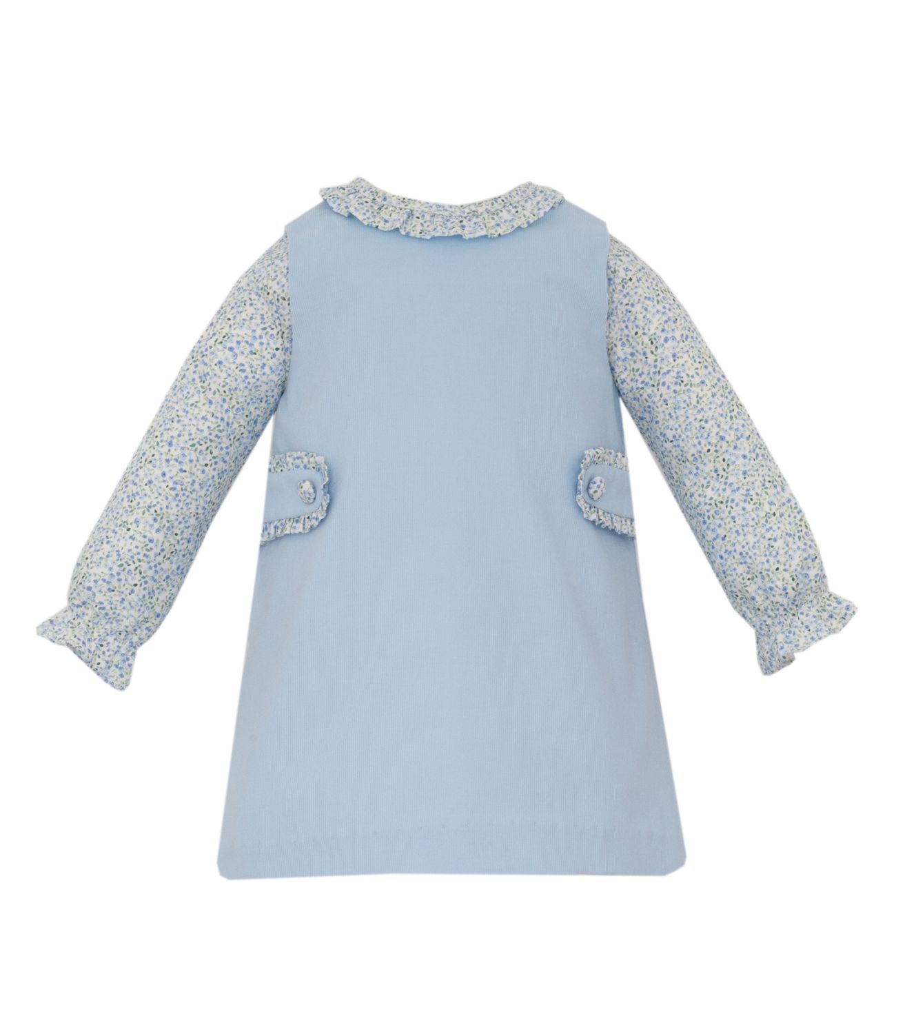 Light Blue Cord Jumper with Floral Blouse