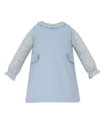 Light Blue Cord Jumper with Floral Blouse