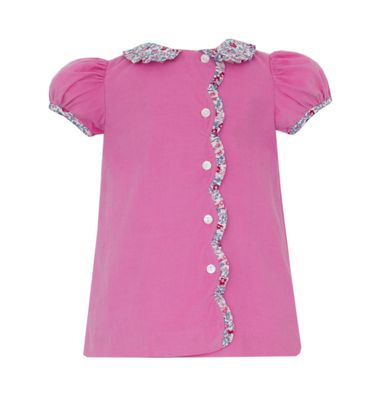Pink Cord Dress with Pink Floral Ruffles 