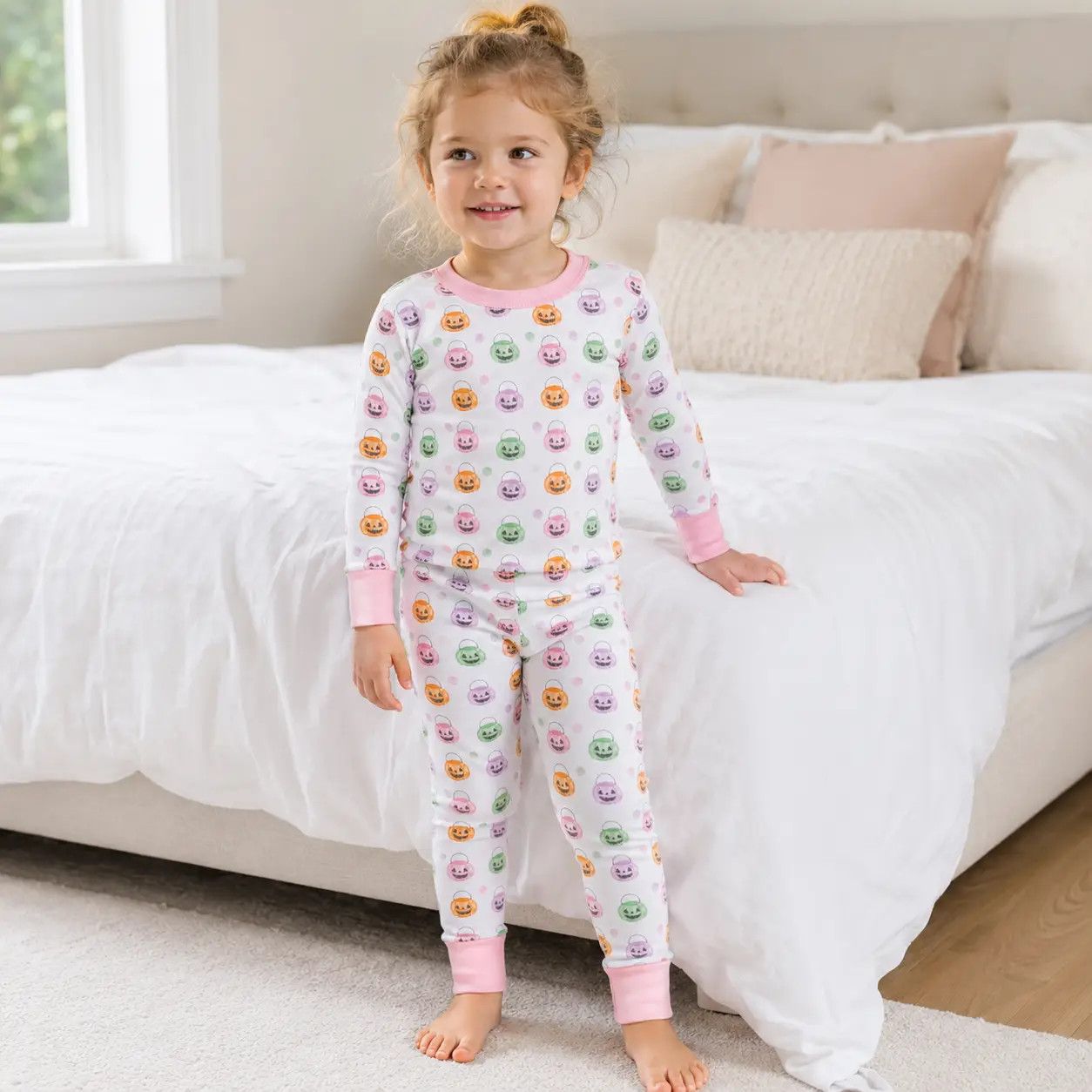 Pumpkin Party Long Pajamas - Pink