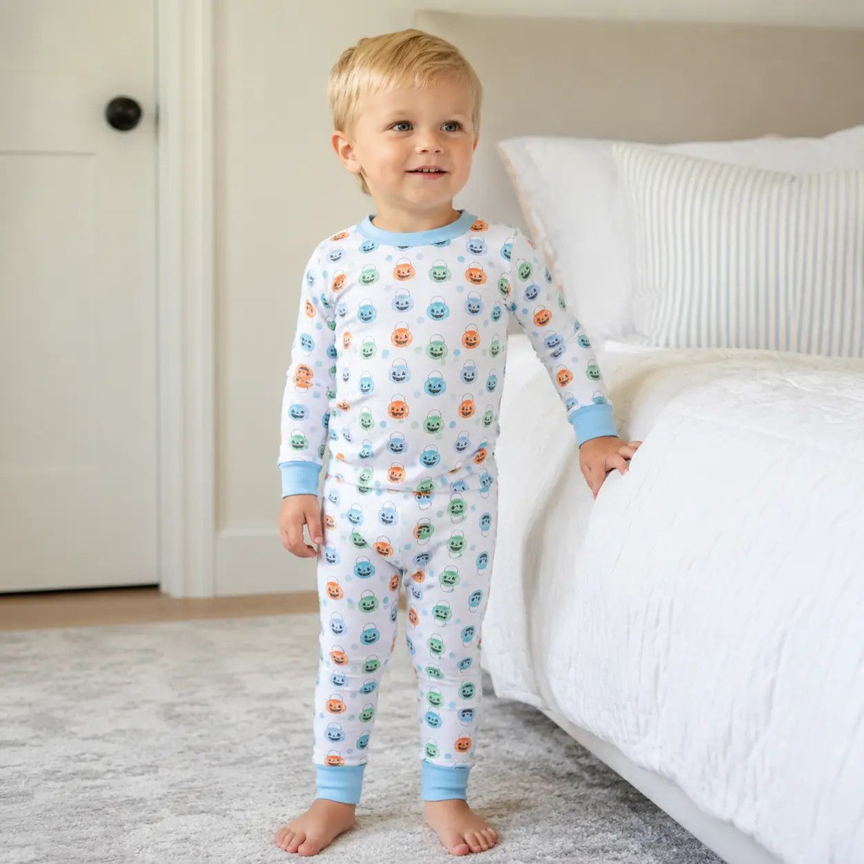 Pumpkin Party Long Pajamas - Blue