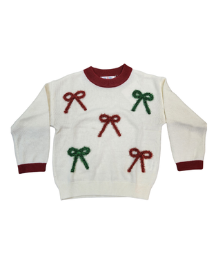 LS Sweater w Christmas Bows Trim