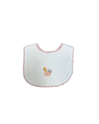 Noah's Ark Bib w/Crochet Trim, Pink