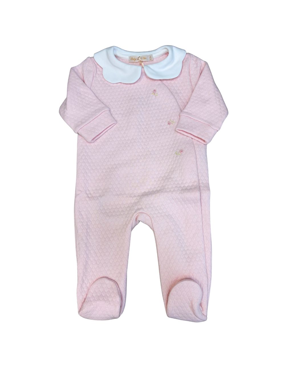 Rosebuds Pima Jacquard Embroidered Footie, Pink