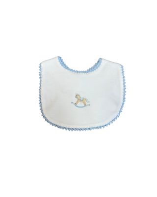 Rocking Horse Bib w/ Crochet Trim, Blue