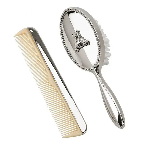 Teddy Bear Silver-Plated Brush &amp; Comb Set