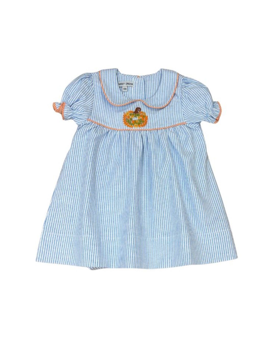 Blue Stripe Dress, Emb Pumpkin