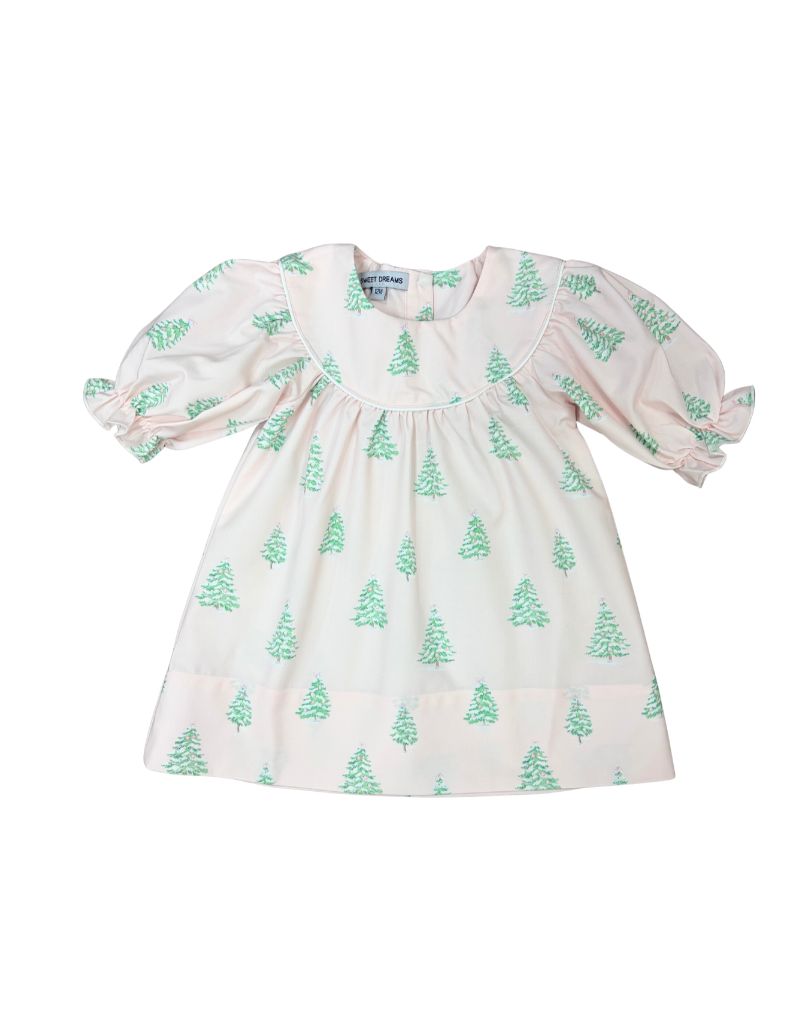 Christmas Tree Print Pink Dress