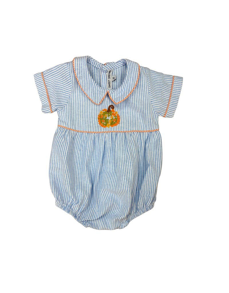 Boy's Blue Stripe Bubble, Emb Pumpkin