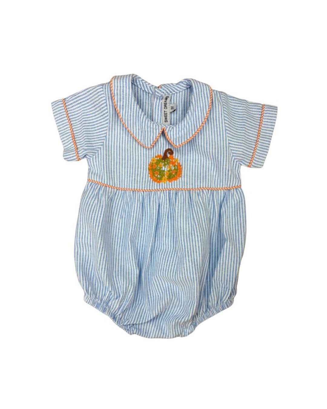 Boy's Blue Stripe Bubble, Emb Pumpkin
