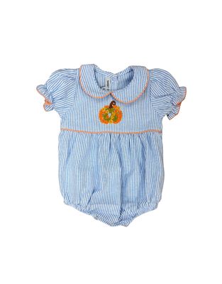 Girl's Blue Stripe Bubble, Emb Pumpkin