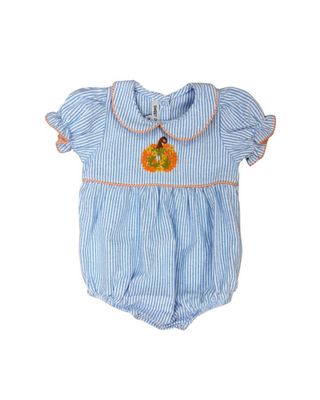 Girl's Blue Stripe Bubble, Emb Pumpkin