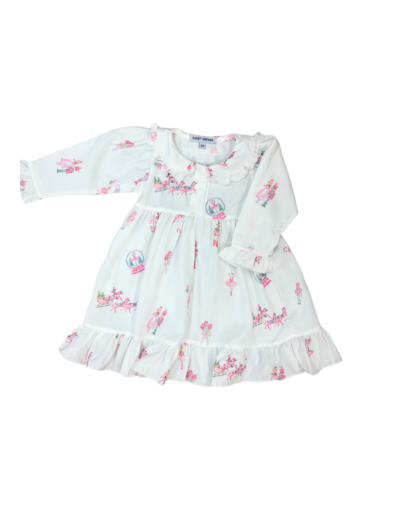 Pink Nutcracker Print White Gown