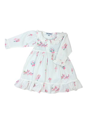 Pink Nutcracker Print White Gown