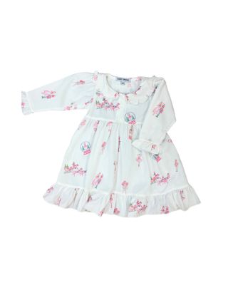 Pink Nutcracker Print White Gown