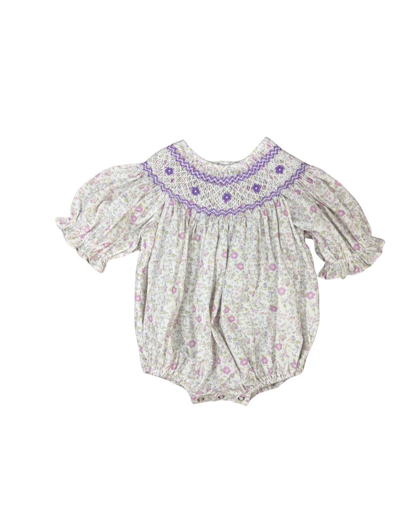 Ashley Purple Bow Floral Smocked Bubble