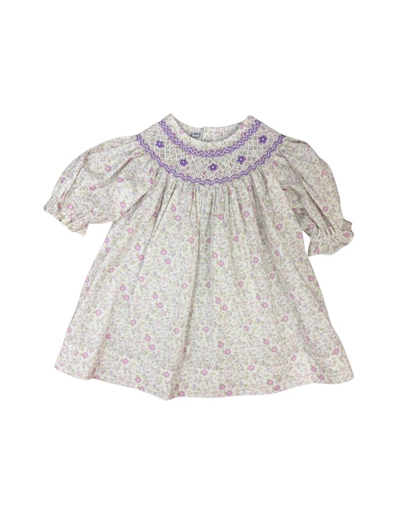 Ashley Purple Bow Floral Smocked Dress