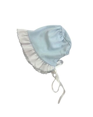 Blue/White Knit Ruffle Bonnet