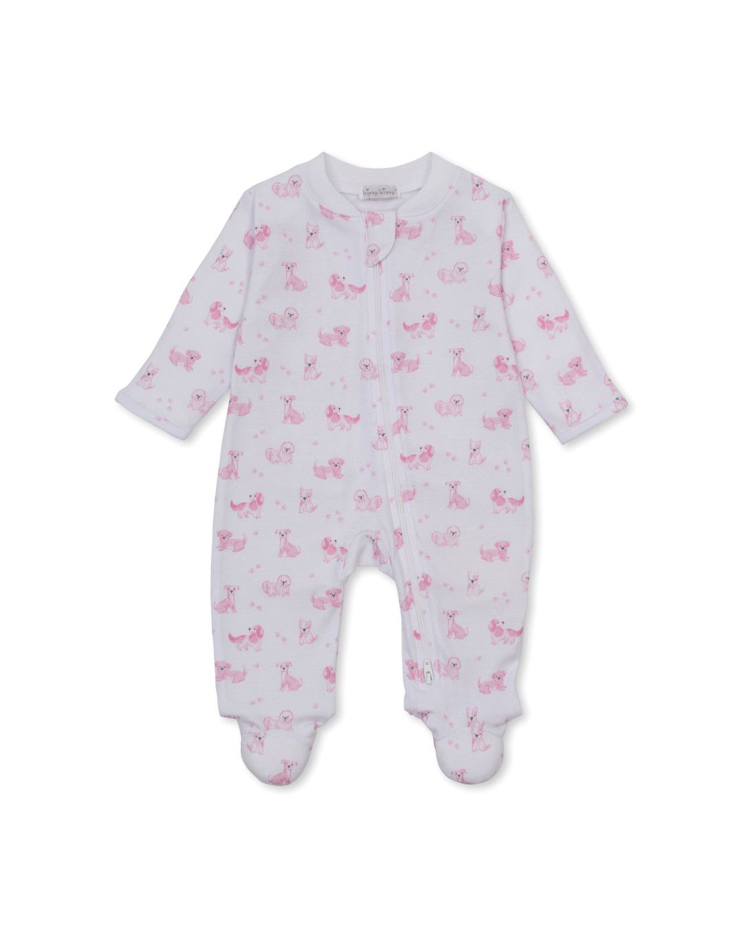 Puppy Paws Pink Print Zip Footie