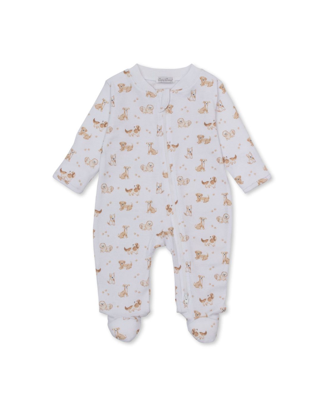 Puppy Paws Brown Print Zip Footie