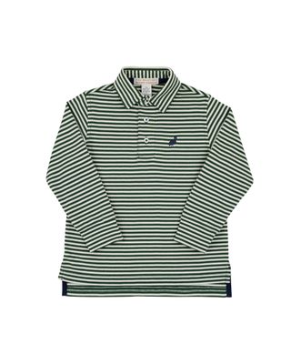 Prim and Proper LS Pima Polo Grier Green/ Palm Pearl Stripe