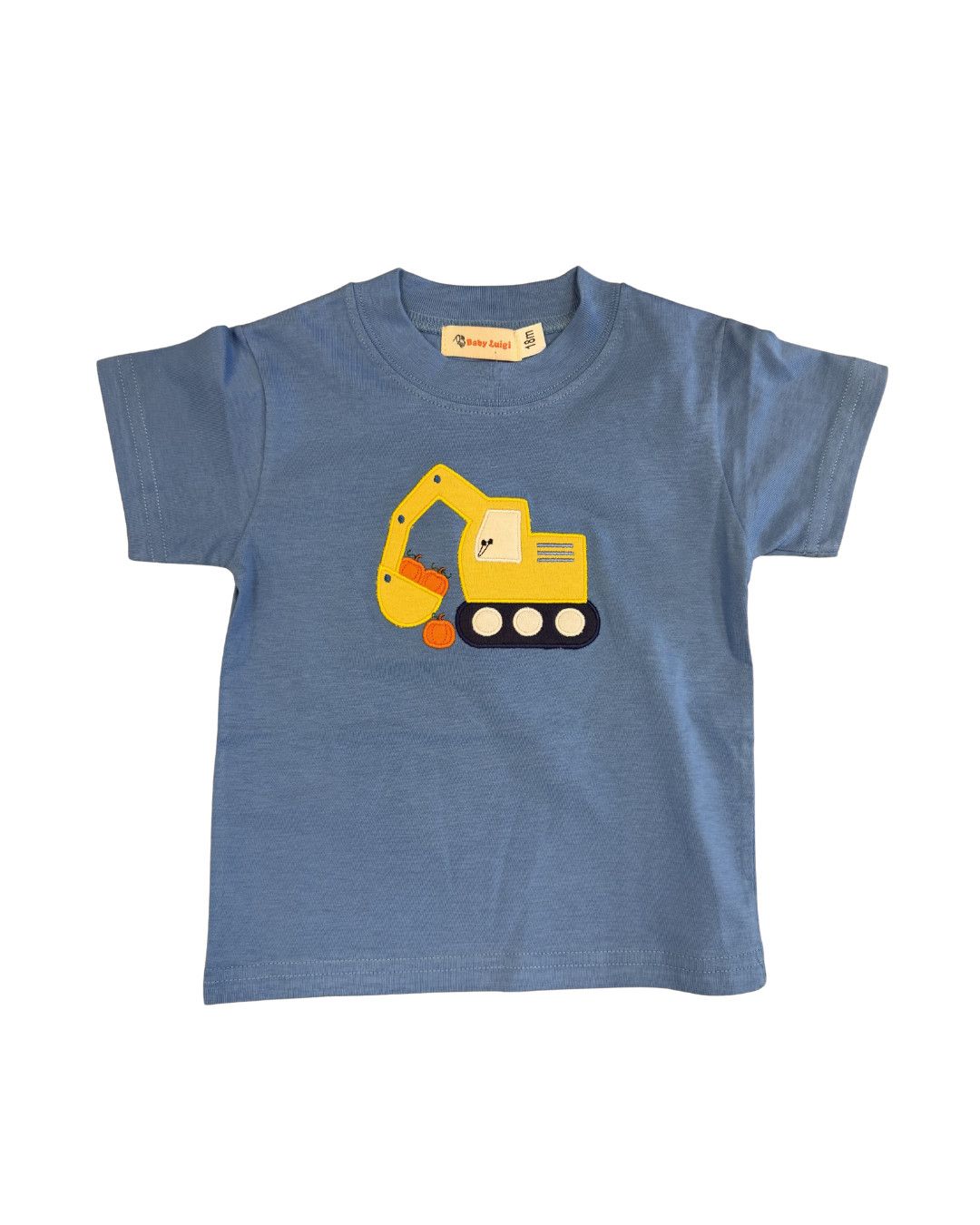 Blue SS Tshirt, Backhoe w/ Pumpkins