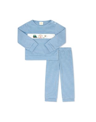 Bayou Play Set LS - Blue Stripe Knit w/ Farm 