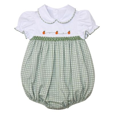 Cora Smocked SS Bubble, Sage Pumpkins