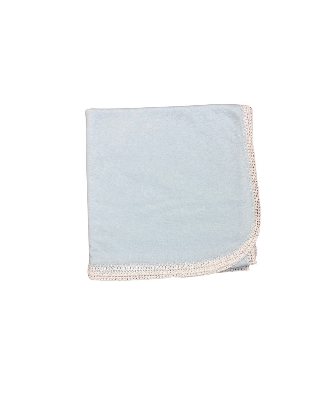 Blue Knit Blanket With Crochet Trim