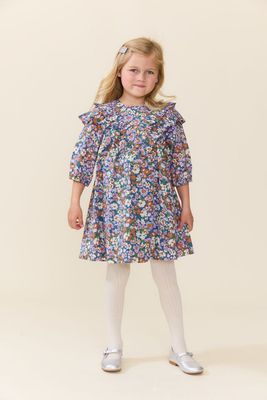 Everly Dress, True Blue Sketched Floral