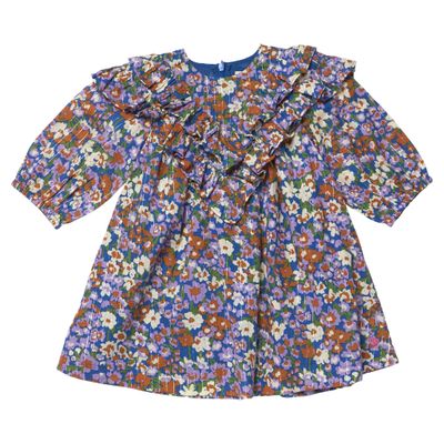 Everly Dress, True Blue Sketched Floral