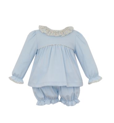 Lt Blue Knit Set w/ Orange Print Ruffle Collar