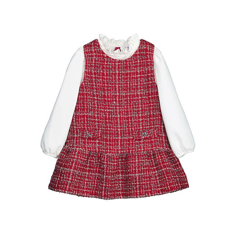 Combined Pinafore Dress, Red